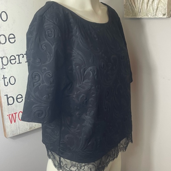 Robert Rodriguez black damask lace trim top - Picture 3 of 7